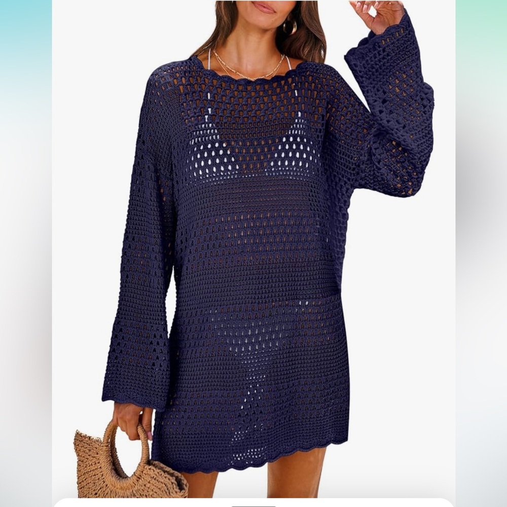 Women's Navy Crochet Swim Cover-Up